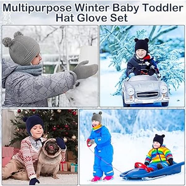 Stickad mössa för spädbarn och småbarn, varm öronlappsmössa vintermössa med fleecefoder, mjuka tyger, stretchig passform, söt design för höst och vinter