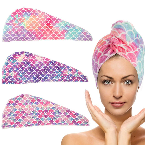 Snabbtorkande Hårhandduk, Sjöjungfrumönster Skyddar Håret Från Skador, Anti-friss Turban För Kvinnor & Barn, Superabsorberande Mikrofiberhår