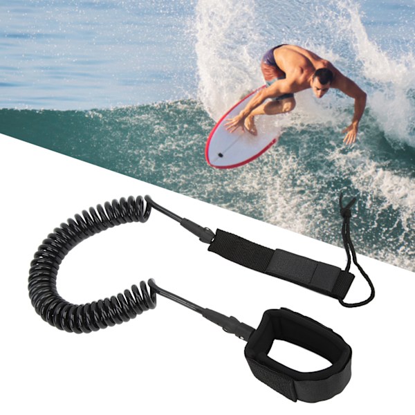 Surfboard Leash Hög elasticitet TPU Svart Justerbar Spiralformad Surfing Benrem för Paddleboards Longboards 11ft/3.35m