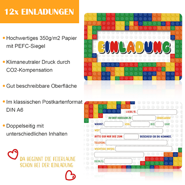 Inbjudningskort för kreativa firanden, Byggklossar Tema Party Presentpåsar, Högkvalitativt Kraftpapper för Hållbar Glädje, Kompatibel med