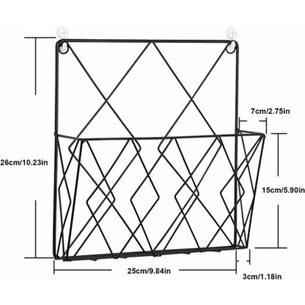Hängande tidningsställ i metall, tidningsställ, tidningskorg, väggmonterat tidningsställ med 2 krokar för tidningar, böcker och kontor