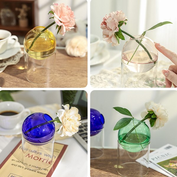 Creative Vase i klart glas för blommor, Blomsterbehållare rund