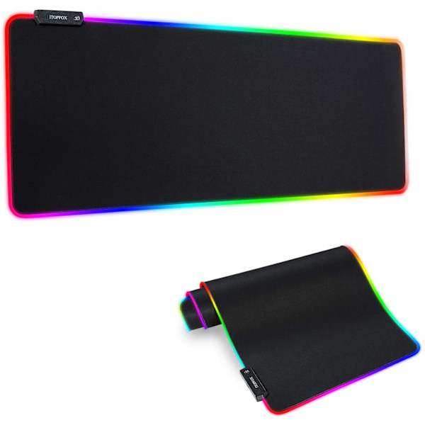 RGB Gaming Musmatta - Stor och Långsträckt LED Musmatta, 14 Belysningslägen, 2 Ljusstyrkor, halkfri gummibas, Musmatta med Vattentät Beläggning