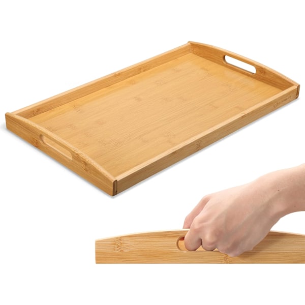 Miljövänliga Bambu Stapelbara Brickor, Träbricka i Bambu med Försänkta Grepp för Enkel Hantering och Multifunktionell Design, Perfekt för Köket Eller