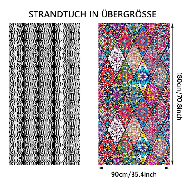 Ny strandhandduk tryckt på båda sidor XXL 80x160 cm, mikrofiberhanddukar med ficka, snab torkande handduk |Sandfri & Ultralätt |Badlakan Stor
