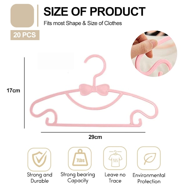 Barnklädhängare, plastklädhängare för barn, halkfria babyhängare, babyhängarset, för garderobskåpskläder, (rosa, 20 stycken)