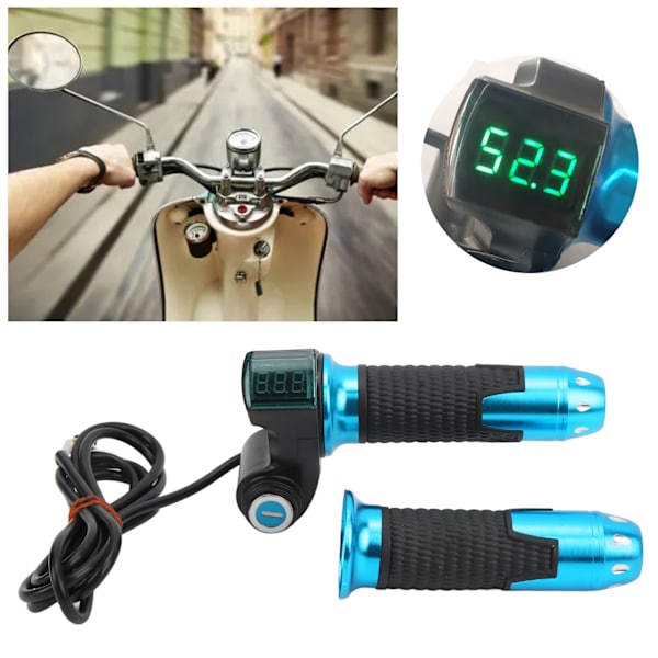 1 par elektrisk cykel gasreglage handtag vridgasreglage accelerator grepp med grön digital display kornmönster blå handtagsöverdrag