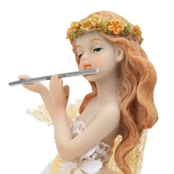 Blomsterfe Figur Spelar Flöjt Elegant Ängel Staty Harts Dekoration Present