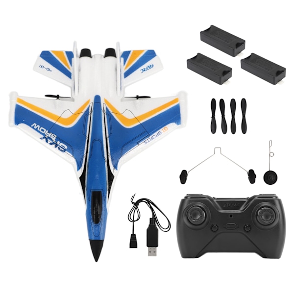 RC Glider Plane Lättviktig Flexibel Fjärrkontroll Flygplan med LED-ljus för Barn Blå 3 Batteri