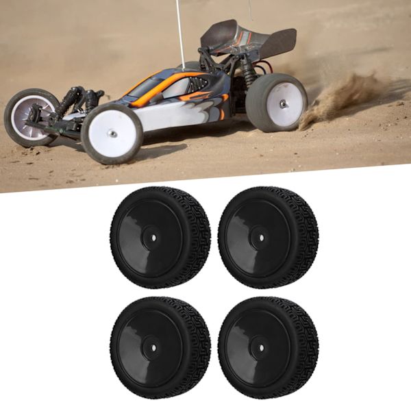 4 st 1/10 RC-däck set gummi stark buffring hög slitstyrka hållbara hjul set för 1/10 platt sportbil svart