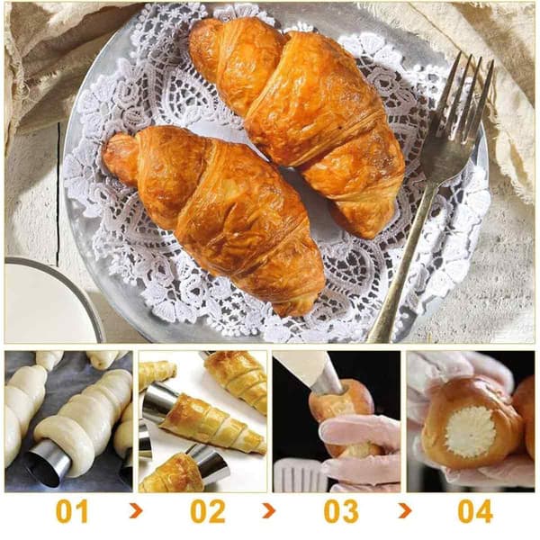 Kageform til flødehorn, metalforme til fløderuller og croissanter, fødevaregodkendt rustfrit stål, genanvendelige non-stick værktøjer til lady lock-form og