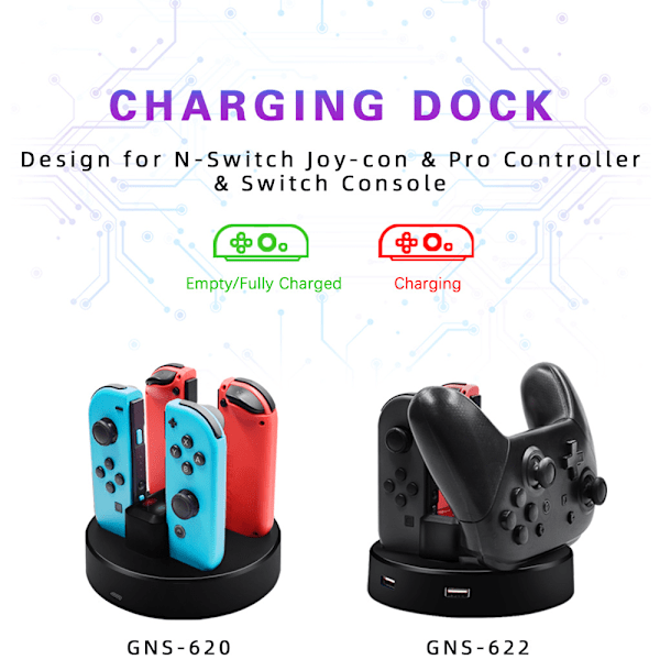 Laddningsstation för Joycon Nintendo Switch, Höghastighetsladdning för upp till 4 handkontroller, Säkerhetsskydd med överspänning och överström