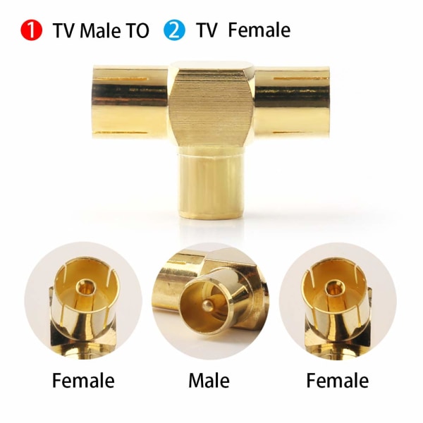 Hane till två hon-TV-antenn koaxialkoppling, T/F-typ kontakt till RF-koaxialantenn adapter guldpläterad-1-pack