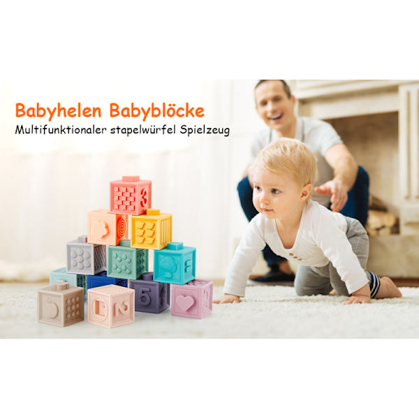 Baby Byggklossar, Babyspel, Mjuka Byggklossar för Barn, Molar Ring Leksaker, Baby Färg Byggklossar, Elektriska Leksaker med Siffror, Former och