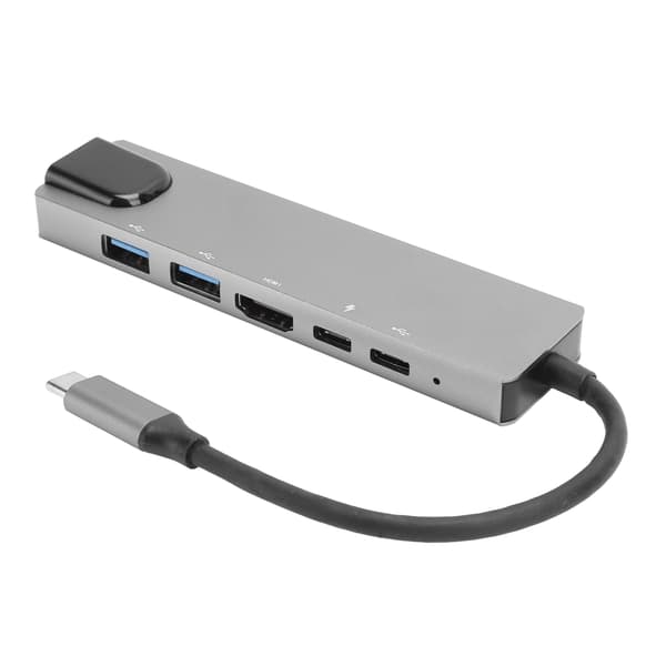 6 i 1 Type-C Dockingstasjon Type-C til PD/HDMI/RJ45/USB3.0 Kabeladapter Konverter