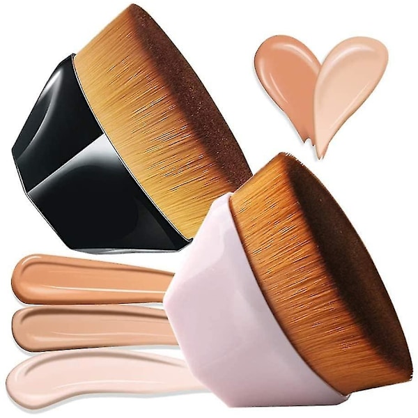 2 st Foundationborste Platta Sminkborstar för Blanding Flawless Flytande