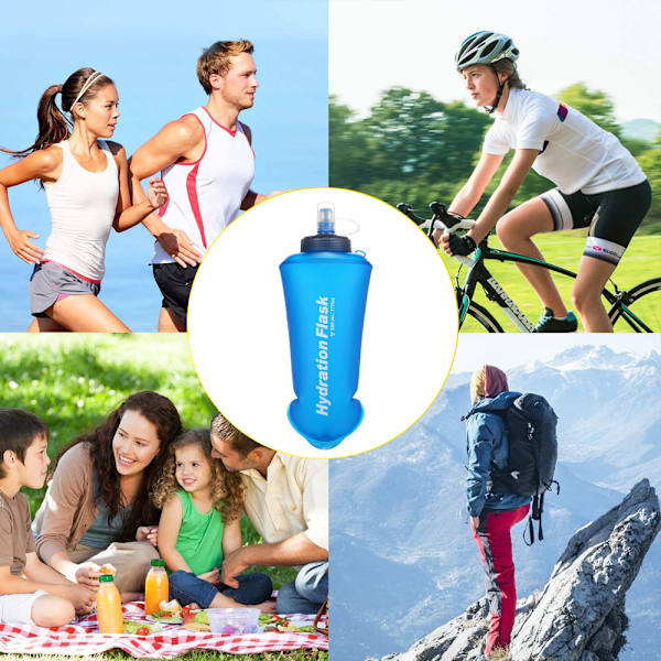 2-pack mjuka vattenflaskor, hopfällbara vattenflaskor för löpning, vandring, cykling, klättring 500 ml