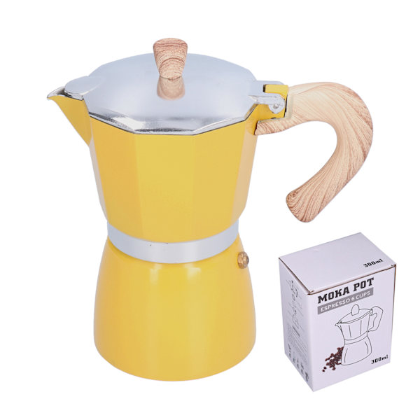 300 ml kaffebryggare Moka Maker kaffekanna för gasspis etanolspis elektrotermisk ugn gul