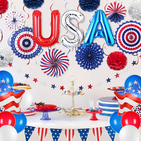 4 juli patriotiska festdekorationer set, USA Bunting