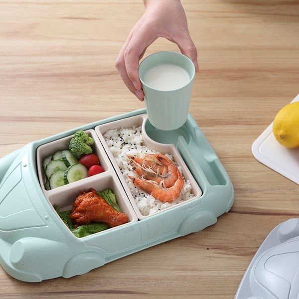 BPA-fri silikonplatta för småbarn, bilformad middagstallrik med halkfritt grepp och indelad design, lätt att rengöra och mikrovågssäker, grön