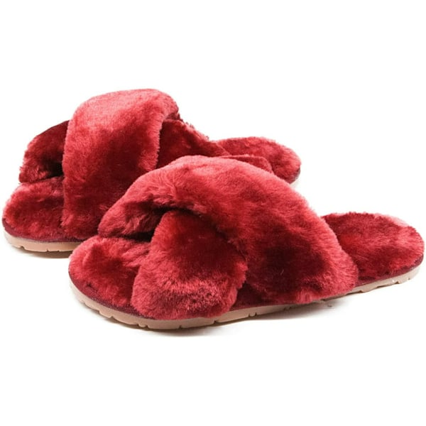 Damtofflor i fluffig päls, tofflor med öppen tå, mjuka och bekväma inomhussandaler med minnesskum, halkfria spa-tofflor för inomhus- och utomhusbruk