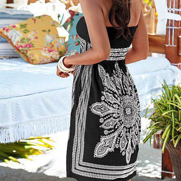 Sommarklänningar för kvinnor Beach Cover Ups Strapless Boho Solklänning med print