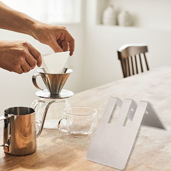 V-formad kaffefilterhållare i rostfritt stål med dubbla spår, silver