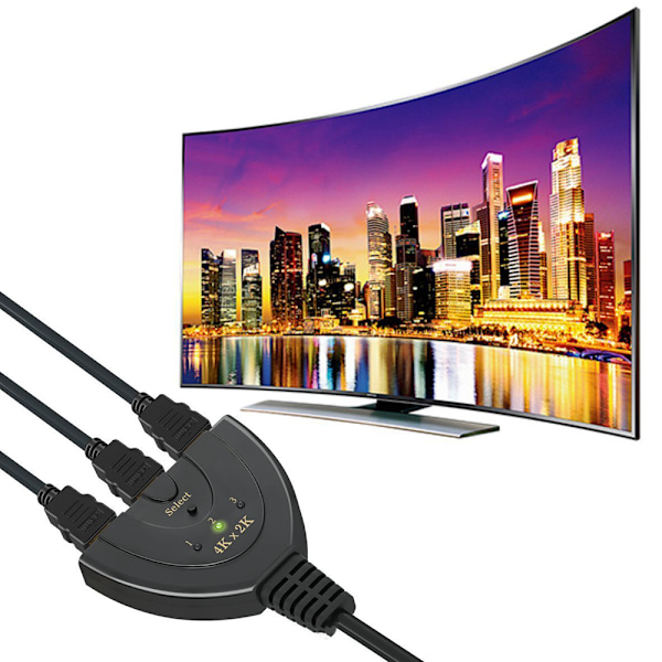 HDMI-switch, 3-portars 4K HDMI-switch 3x1 switch splitter med pigtail-kabel som stöder Full HD 4K 1080P