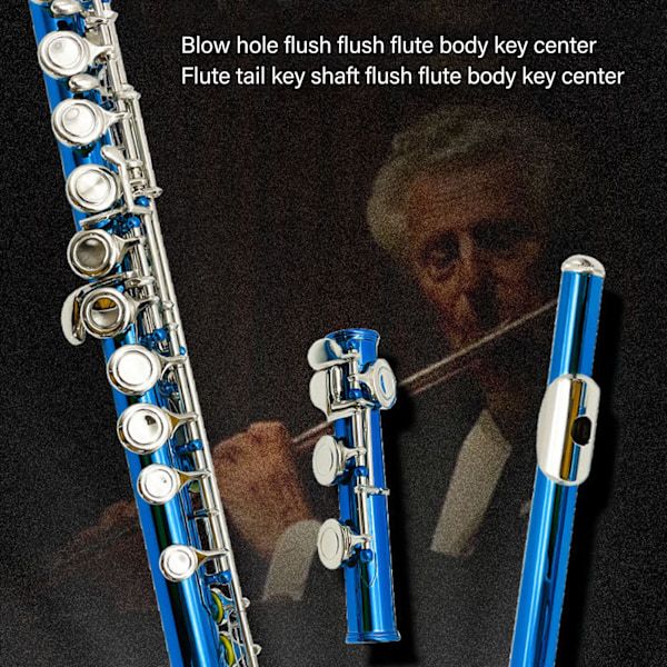 Treasure Blå Flöjtinstrument, Högkvalitativ Kopparlegering Säkerställer Rik Resonans, Elegant Utseende & Underbar Design, Mjuk Ton för Orkester