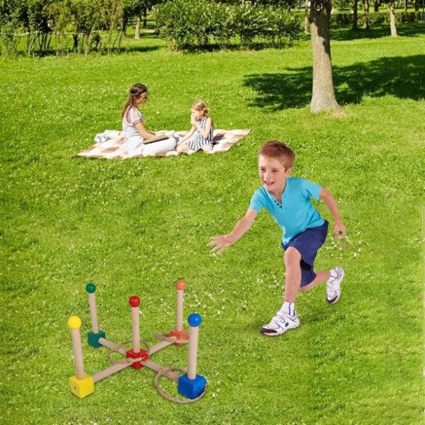 Antik stil kastringspel set, utomhus- och inomhussportsleksaker kastring paddok spel för barn, träna hand-öga-koordination