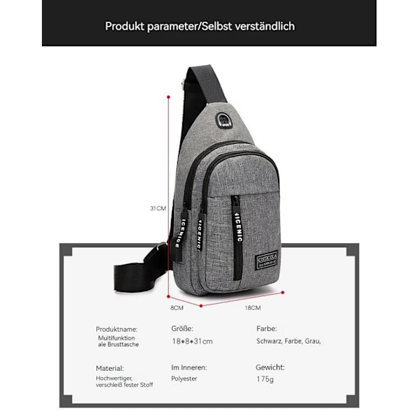 Generisk Fashionable herr axelväska, klassisk smal väska, bröstväska, crossbody väska, multifunktionell