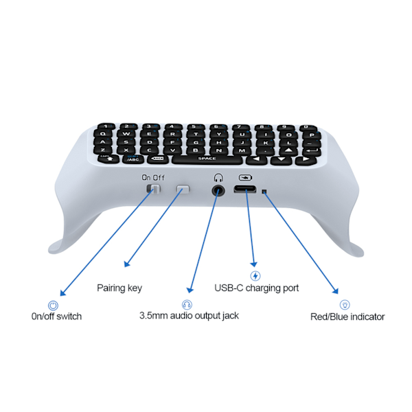Trådlöst tangentbord för PS5-kontroller, ergonomisk design Bluetooth Mini Portabel Gamepad, röstchattbräda med inbyggd högtalare, lätt att installera och bära