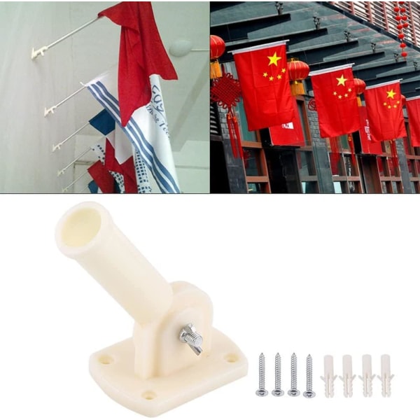 2 st flaggstångs fästen för väggmontering, justerbart flaggfäste i plast, väggfäste för flaggstång, med 8 skruvar och 8 expansionsskruvar, för installation