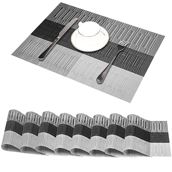 Elegant Dekoration för Inom- och Utomhusbruk, Icke-Bleknande Vävd Textur Bordstabletter, Set med 8 Värmebeständiga Textilene PVC Bordstabletter För