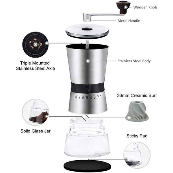 Keramisk Kaffekvarn, Justerbar Grovlek för Espressoentusiaster, Smidig Malningsupplevelse, Idealisk för Hemmet, Kontoret eller Resan (60g Kaffepulver