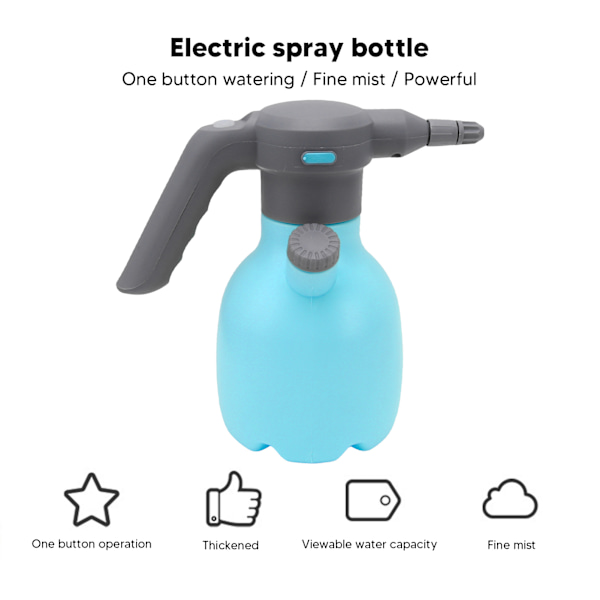 Elektrisk sprayflaska trädgårdsspruta 1,5 l laddningsbar batteridriven automatisk bevattning bärbar växtförstörare för utomhusbruk blå med vridbart munstycke