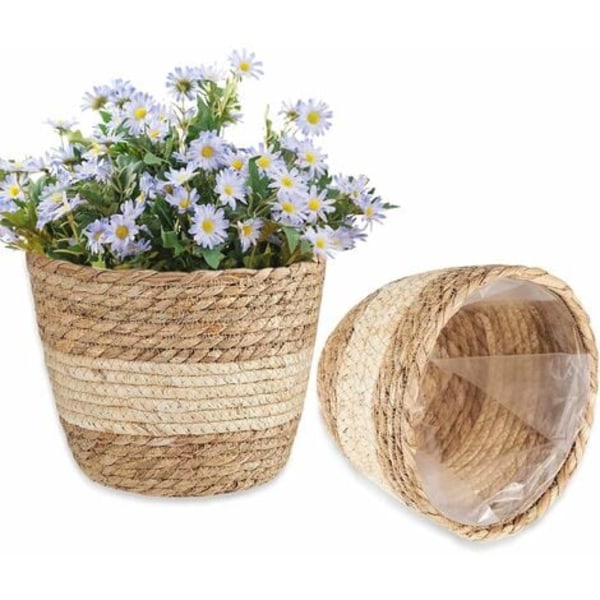 2 st sjögräs korgar, växtkorgar, sjögräs förvaringskorg, vävd blomkorg, handvävda blomkrukor, sjögräs flätad korg, handvävd förvaring