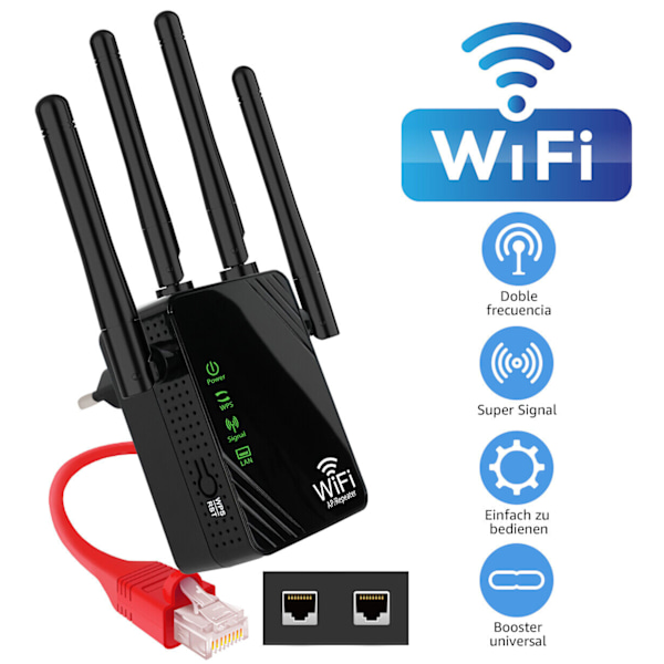 WLAN Repeater Router Räckvidd Wifi Signal Förstärkare Accesspunkt Booster 1200Mbps