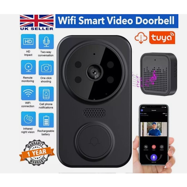 Trådlös Smart Videodörrklocka Wibell Säkerhetsintercom HD Videokamera Dörrklocka