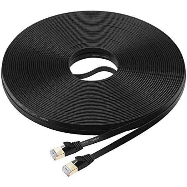 Cat7 Ethernet-kabel 15m Cat 7 Flat RJ45 Hög hastighet 10 Gigabit LAN Internet-nätverk för Xbox, PS4, Modem, Router, Switch, PC, TV-box 15m Svart WddnAot