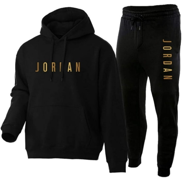 Helträningsoveraller för män, Jordan Jersey-huvtröjor och träningsbyxor 2 delar，Classic Comfy Vintage Sweatshirt Långärmade toppar och nederdel för hemmagym