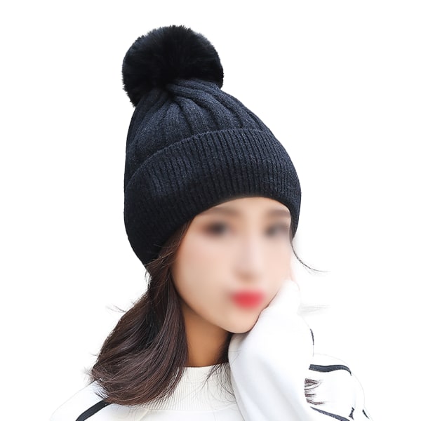 Unisex vintermössa | bobble hatt | Fleecefodrad mössa, svart
