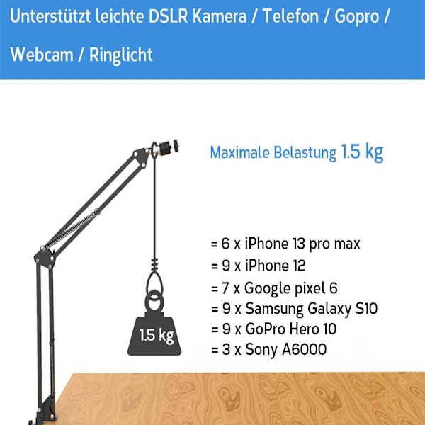 Overhead stativ, ringljus, overhead arm, bordsstativ tillbehör