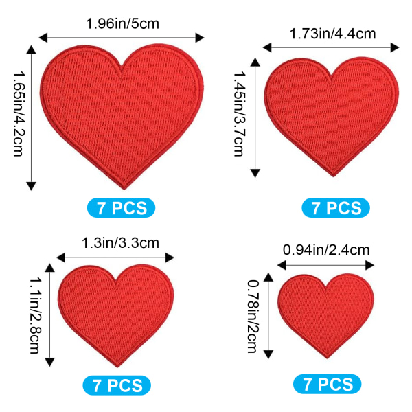 28 st strykjärn på röda hjärtlappar, broderade sy på applikation lappar, söt hjärtform strykjärn på/sy på lappar hjärta, DIY applikation för kläder