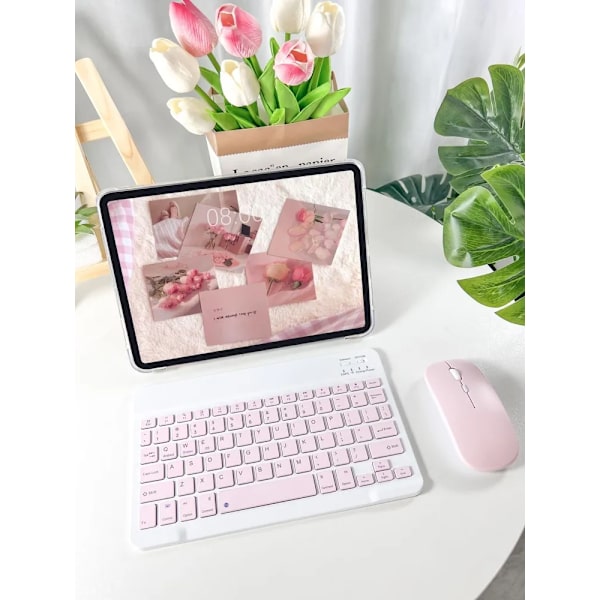 Trådlöst Mini Bluetooth Tangentbord Mus + Hållare-Ställ i ett Set