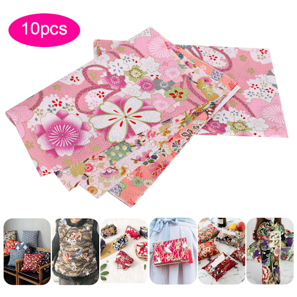 10 st japansk stil bomullstyg blommönster sömnadstillbehör för DIY handgjorda väskor dockkläder 25x20cm