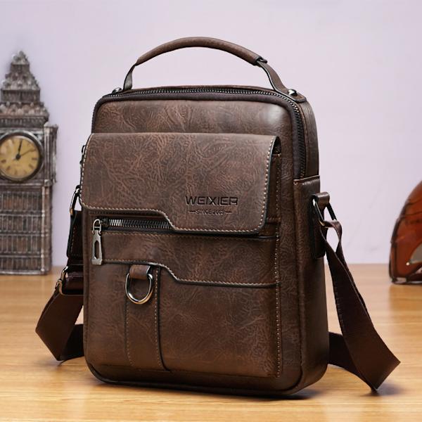Axelväska PU-läder herr axelväska sidoficka axelväska vintage axelväska mobiltelefonväska messenger bag axelväska herr väska, brun