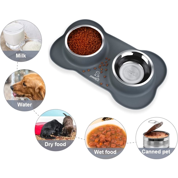 Hundskålset för samtidig utfodring, Långsam matare design Husdjursmatningsstation, Livsmedelsklassade säkra material Rostfri skål, Temperaturbeständig