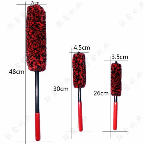 Bilsfälgsrengöringsborste Set (3-pack) - Metallfria syntetiska hjul Woolies hjulborstar, Autodetaljeringsfälgborste, Mjuka ullhjulborstar för