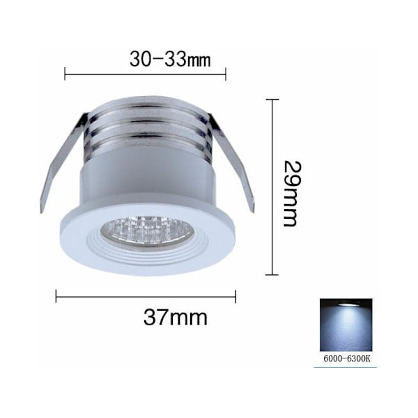 Set med 4 mini LED-infällda spotlights, 3 W, kallvitt ljus Vit